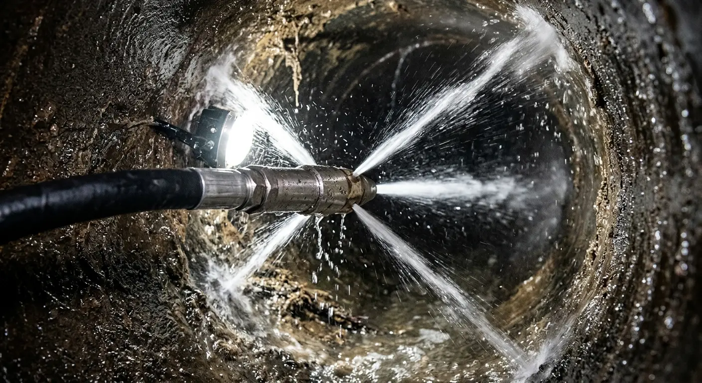 High-pressure hydro jetting nozzle cleaning sewer pipe for Sewer Cleanout in Sonoma